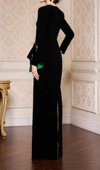 Hedya Black Crystal Long Sleeves Maxi Dress Flowering Girl