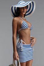 Saha Classic Sleeveless Stripe Swimsuit Three Piece Set Flowering Girl