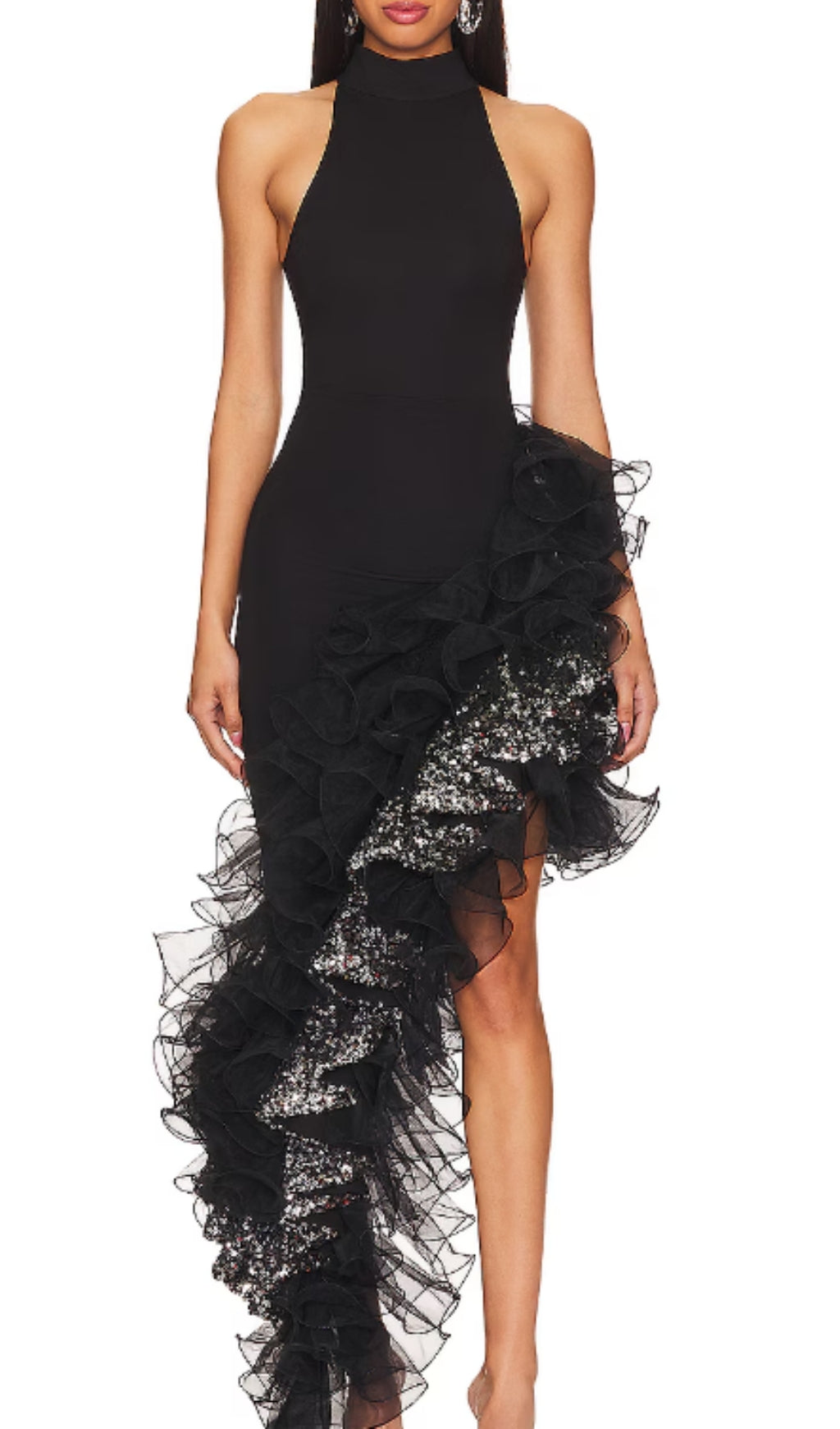 Donny Black Halter Mesh Maxi Dress Flowering Girl