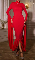 Qaeltric High Neck Draped Maxi Dress Flowering Girl