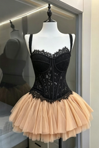 Black Lace Corset & Nude Tulle Tutu Two-Piece Set Flowering Girl