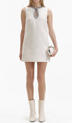 Adelle Cream Embellished Bouclé Mini Dress Flowering Girl