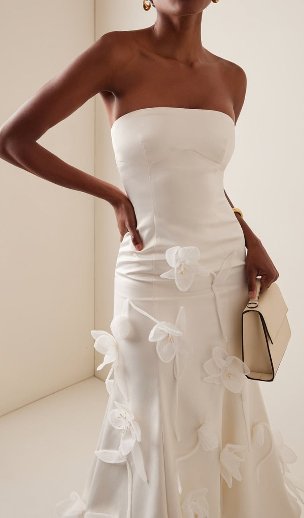 Echo White Strapless Flower Midi Dress Flowering Girl