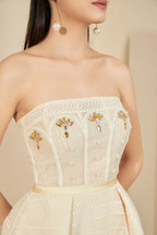 Teresa Beige A-Line Straight Across Neck Lace Mini Dress Flowering Girl