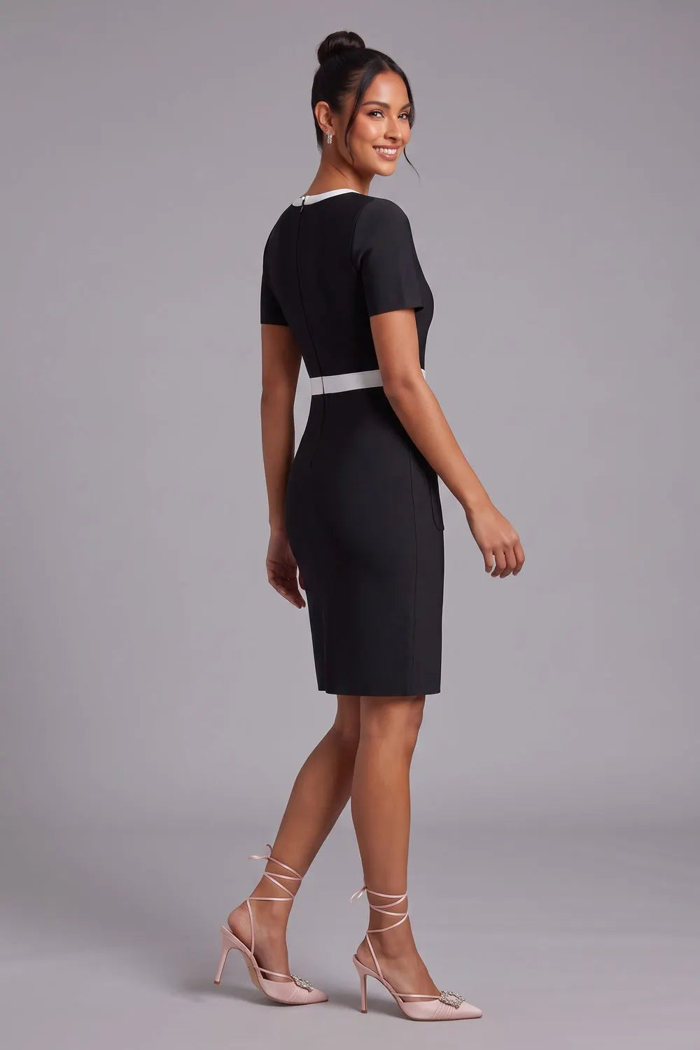 Black Dress with White Contrast Paneling Flowering Girl