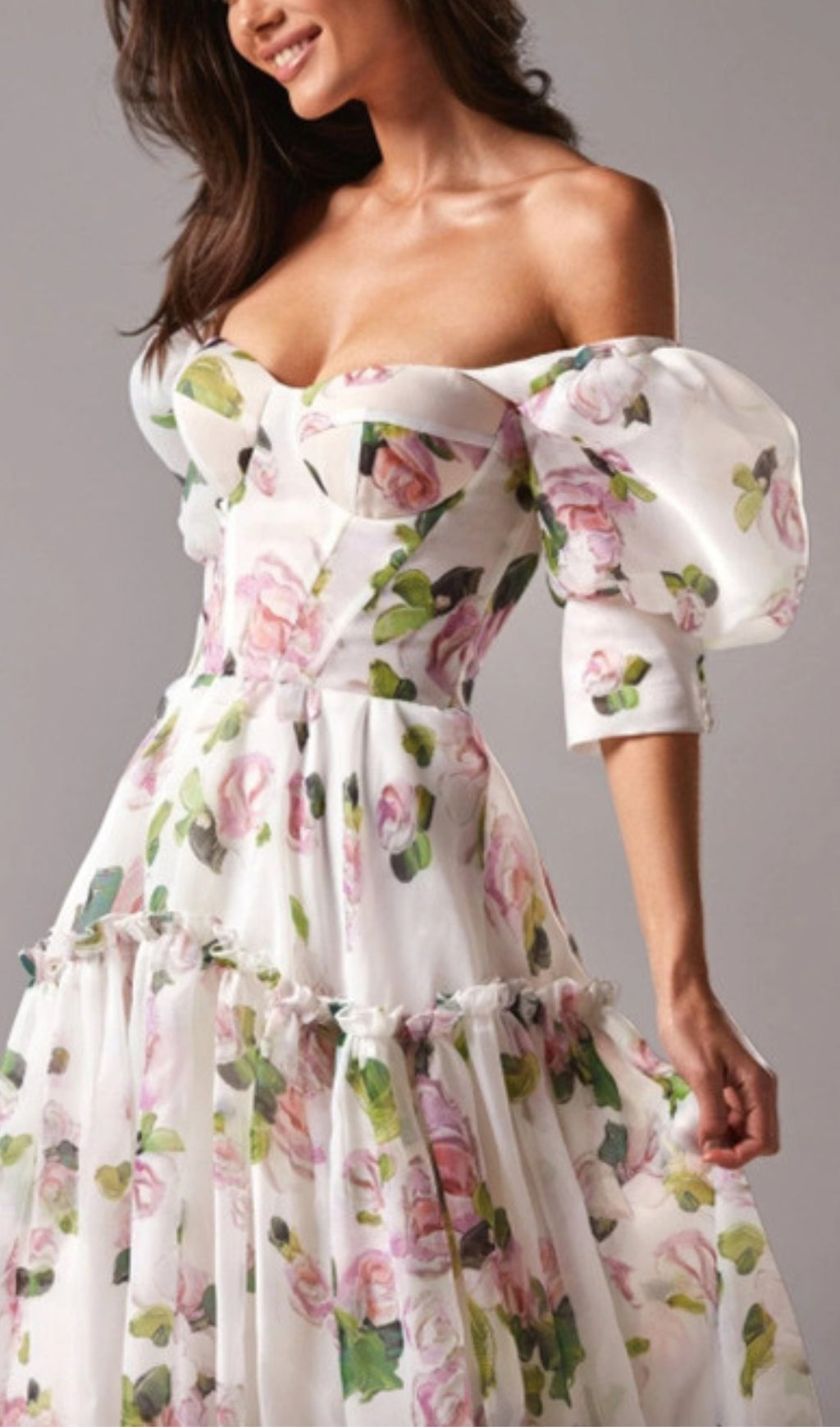 Off-The-Shoulder Floral Maxi Dress In White Flowering Girl