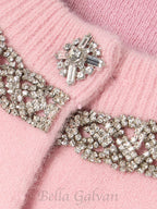 Rhinestone-embellishment padded-shoulders knitted cardigan in pink Flowering Girl