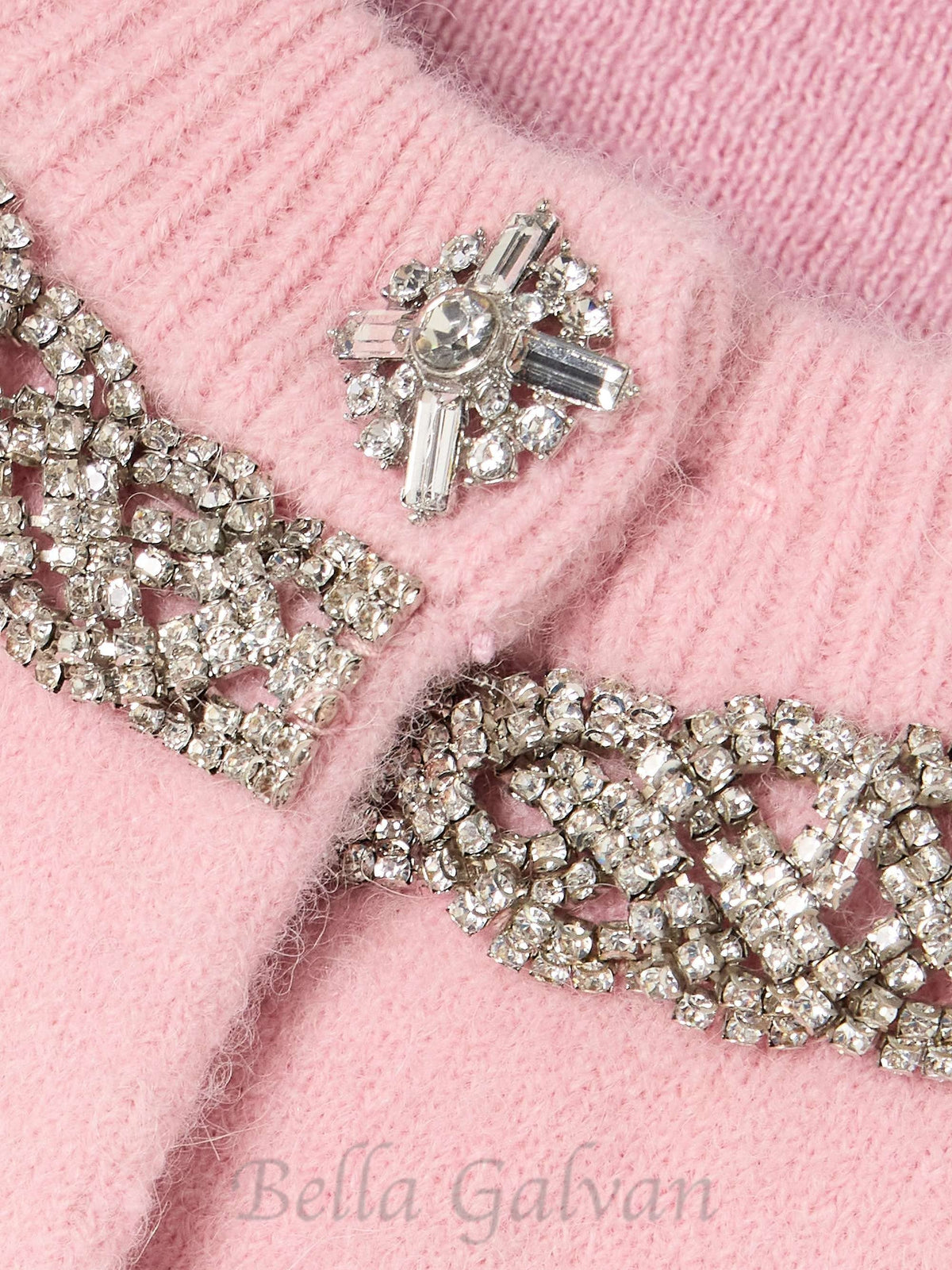 Rhinestone-embellishment padded-shoulders knitted cardigan in pink Flowering Girl