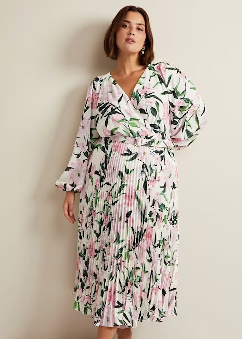 multi-coloured penny floral pleat midi dress Flowering Girl