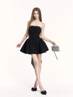 Antonia Back Bow Strapless Mini Dress - Black Flowering Girl