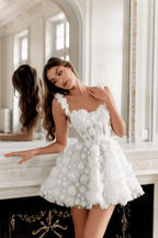 White Flower Lace Embroidery Lace-Up Spaghetti Strap Mini Dress Flowering Girl
