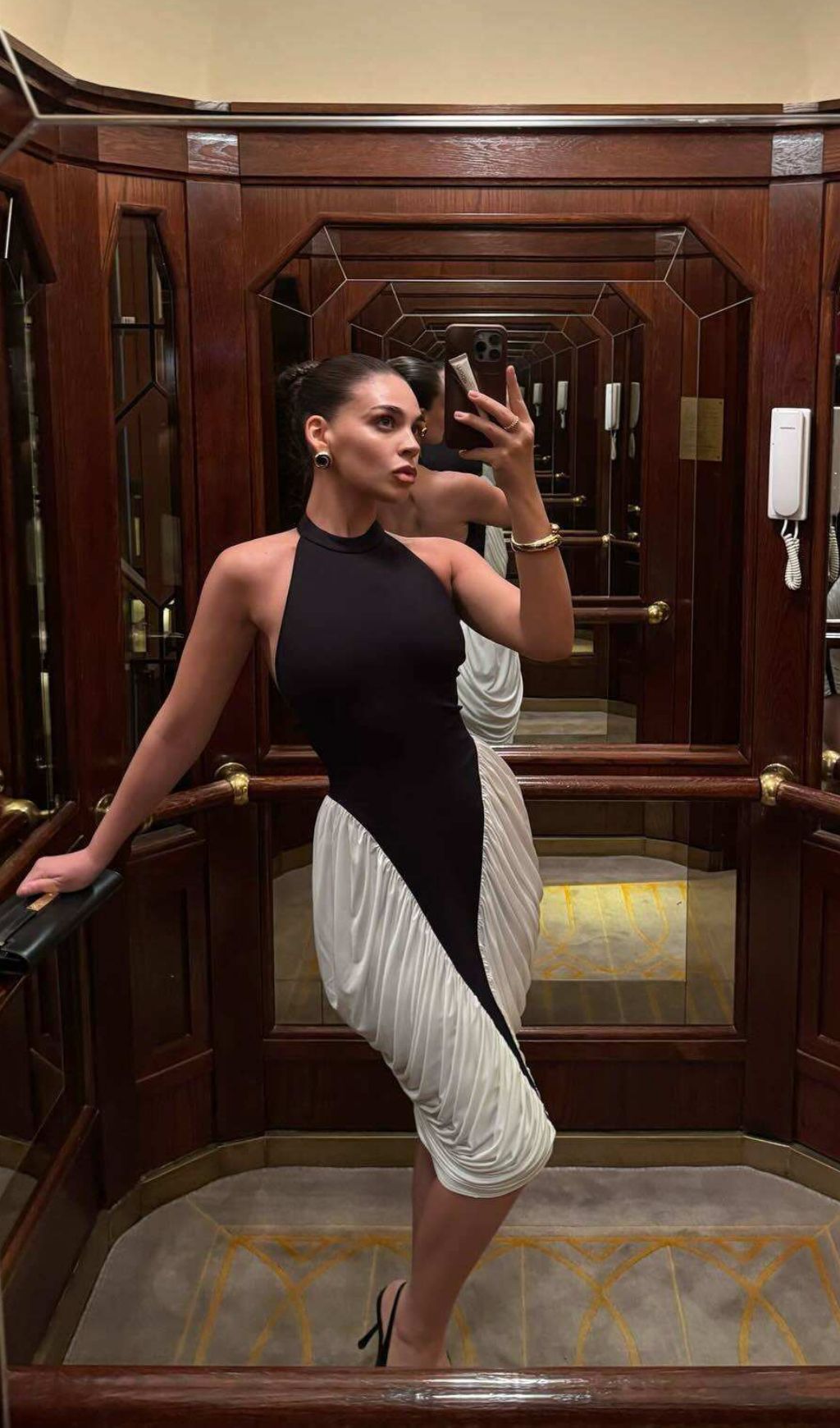 Grid Halter Ruched Bodycon Midi Dress Flowering Girl