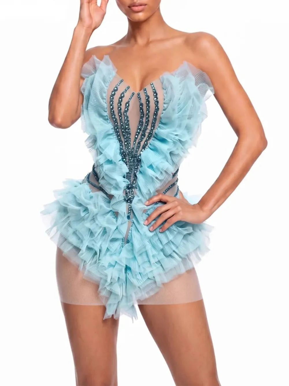 Zadrine Strapless Rhinestone Mini Dress Flowering Girl