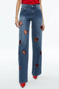 Elowen Heart Embroidered Cutout Jeans Flowering Girl