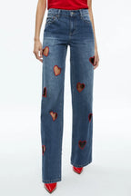 Elowen Heart Embroidered Cutout Jeans Flowering Girl