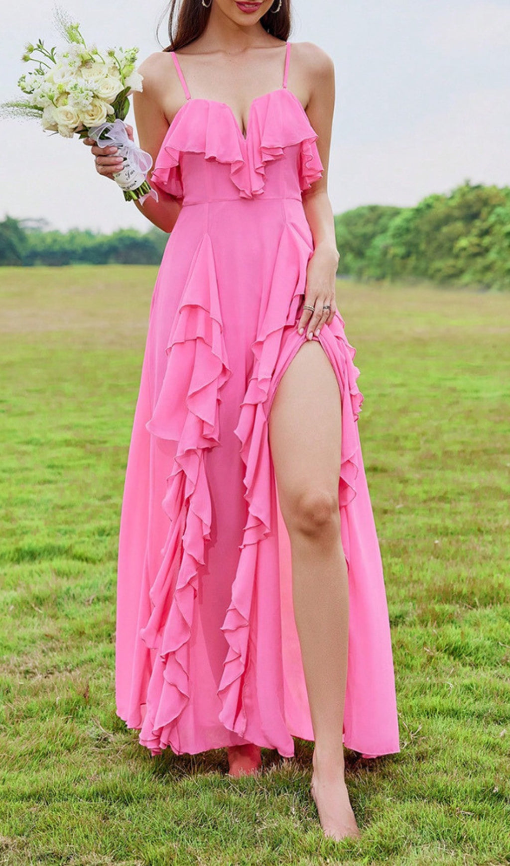 Amalthea Slit Ruffle Maxi Dress Flowering Girl