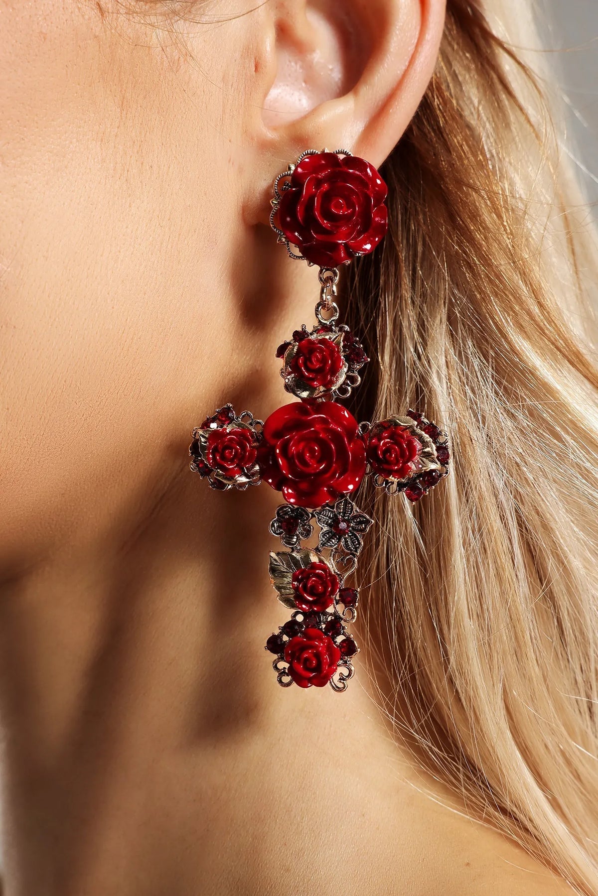 Mary Flower Cross Earrings Flowering Girl