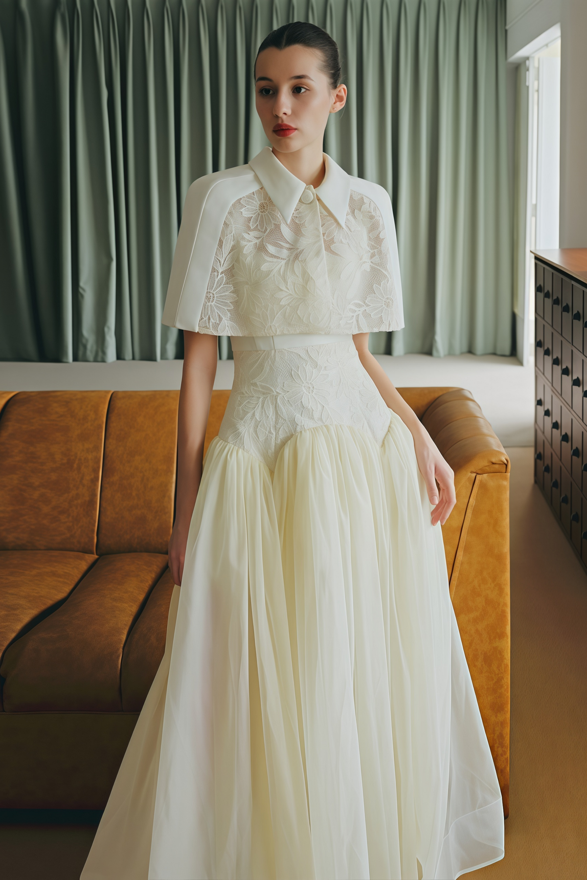 Brooke White Lace Panel Cape & Dress Set Flowering Girl