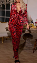 Cliff Red Long Sleeve Leopard Blazer Set Flowering Girl