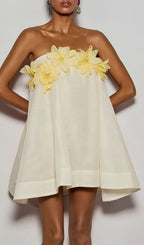 Gratho Strapless Flower Mini Dress In Yellow Flowering Girl