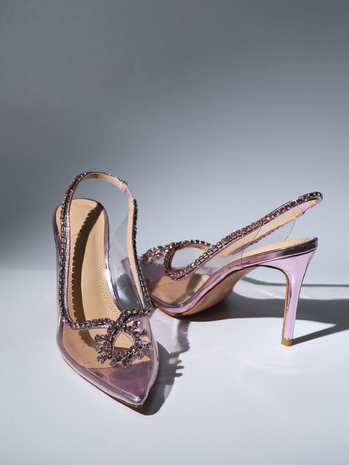 Crystal Cutout Embellished Pumps In Pink Flowering Girl