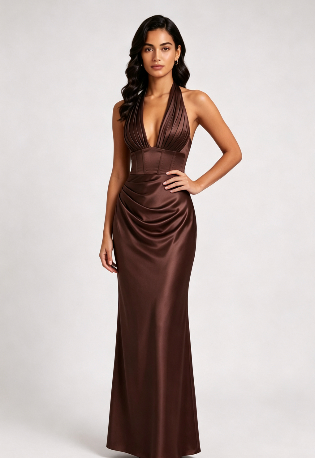 Chocolate Brown Satin Column Gown Flowering Girl