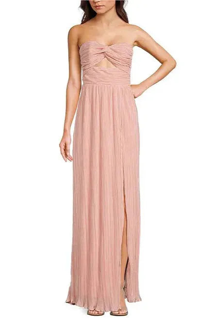 Strapless Pleated Maxi Dress Pink Flowering Girl