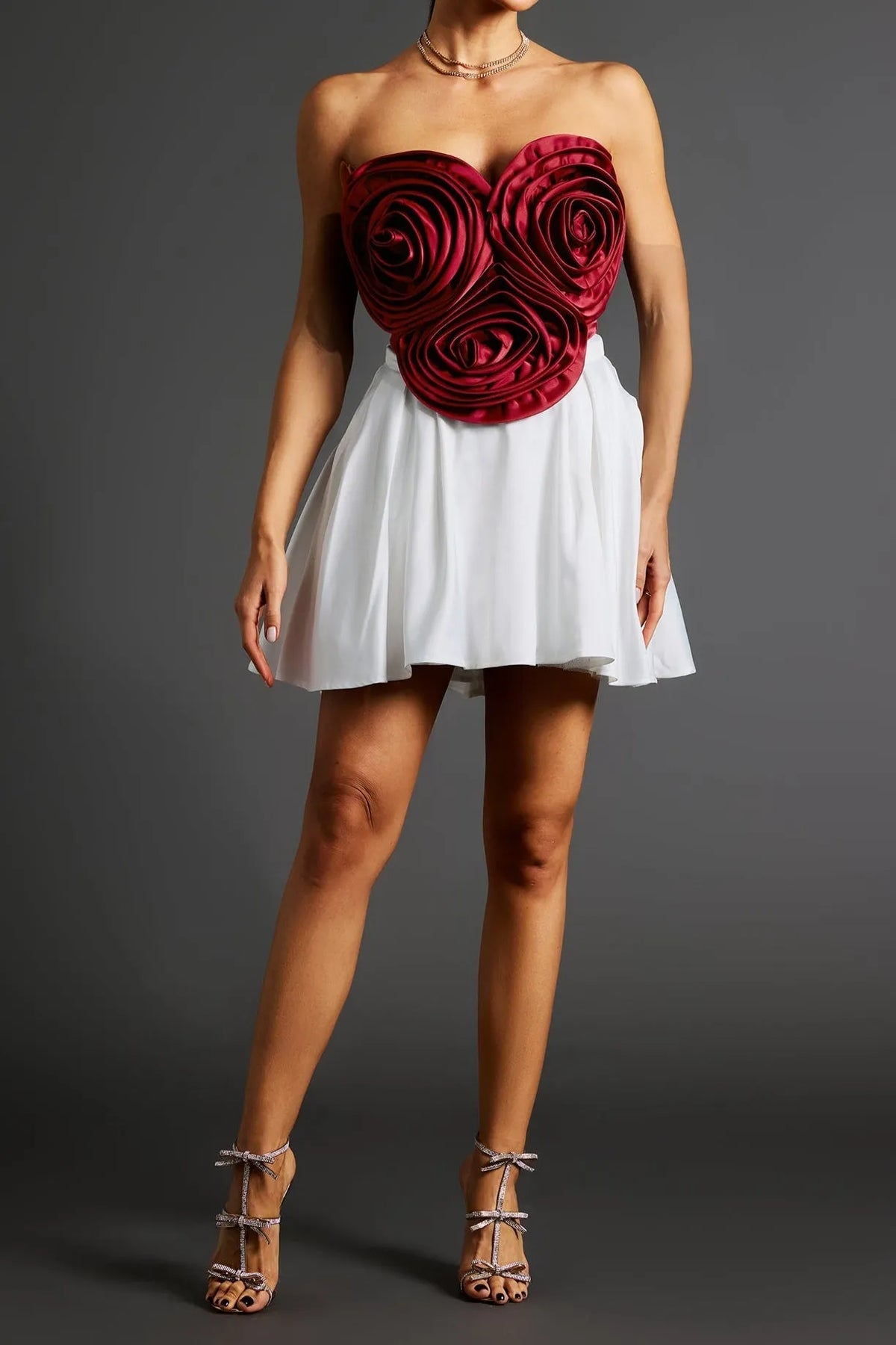 Neela 3d Flower Strapless Waist Mini Dress Flowering Girl