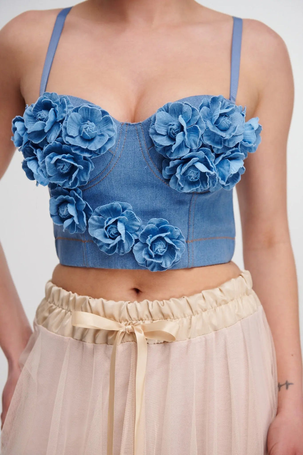 Denim Top With Roses Flowering Girl