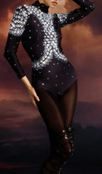 Elliette Long Sleeve Crystal Bodysuit Flowering Girl