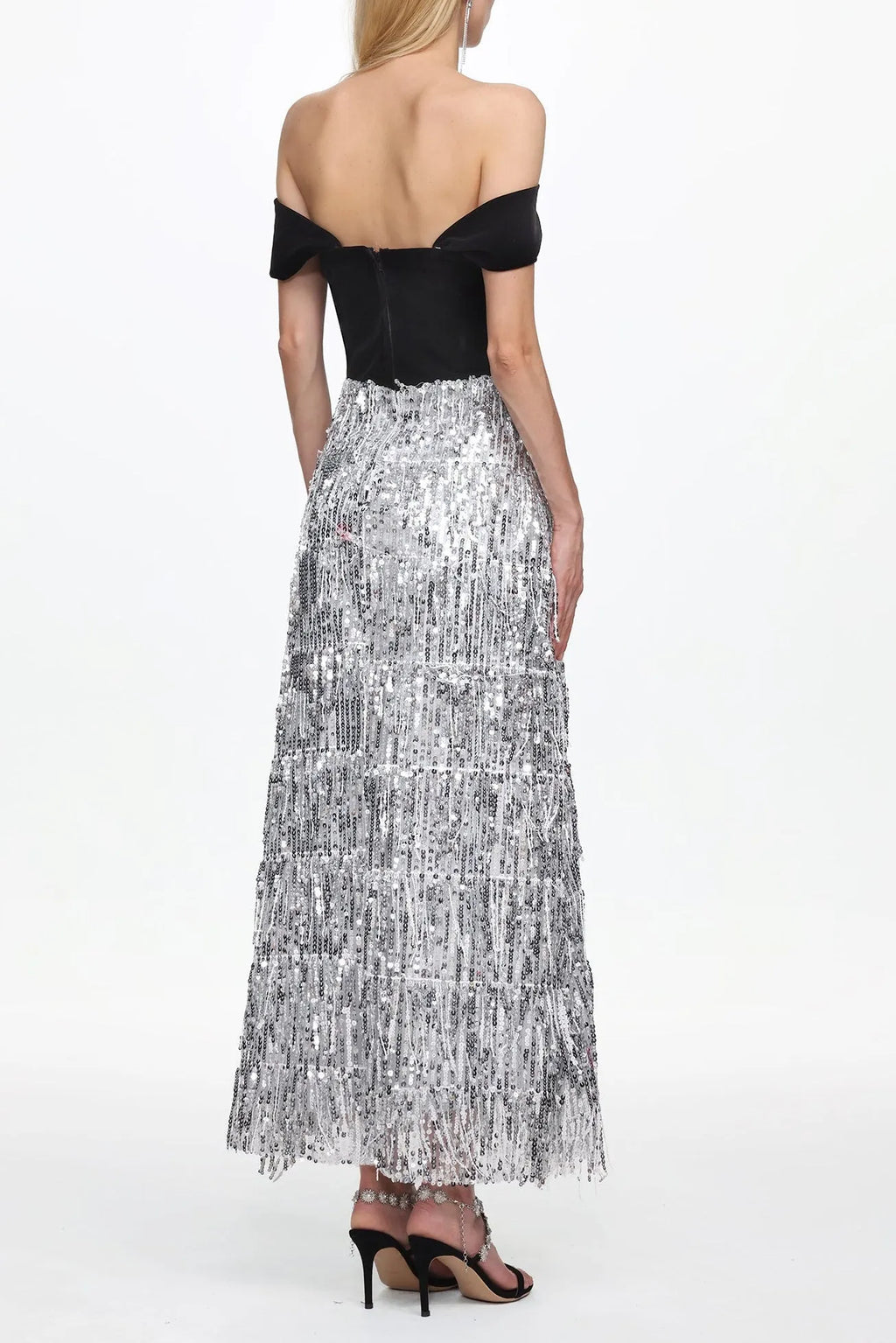 Merrit Off Shoulder Fringe Velvet Maxi Dress Flowering Girl