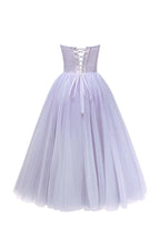 Lavender Strapless Puffy Midi Tulle Dress Flowering Girl