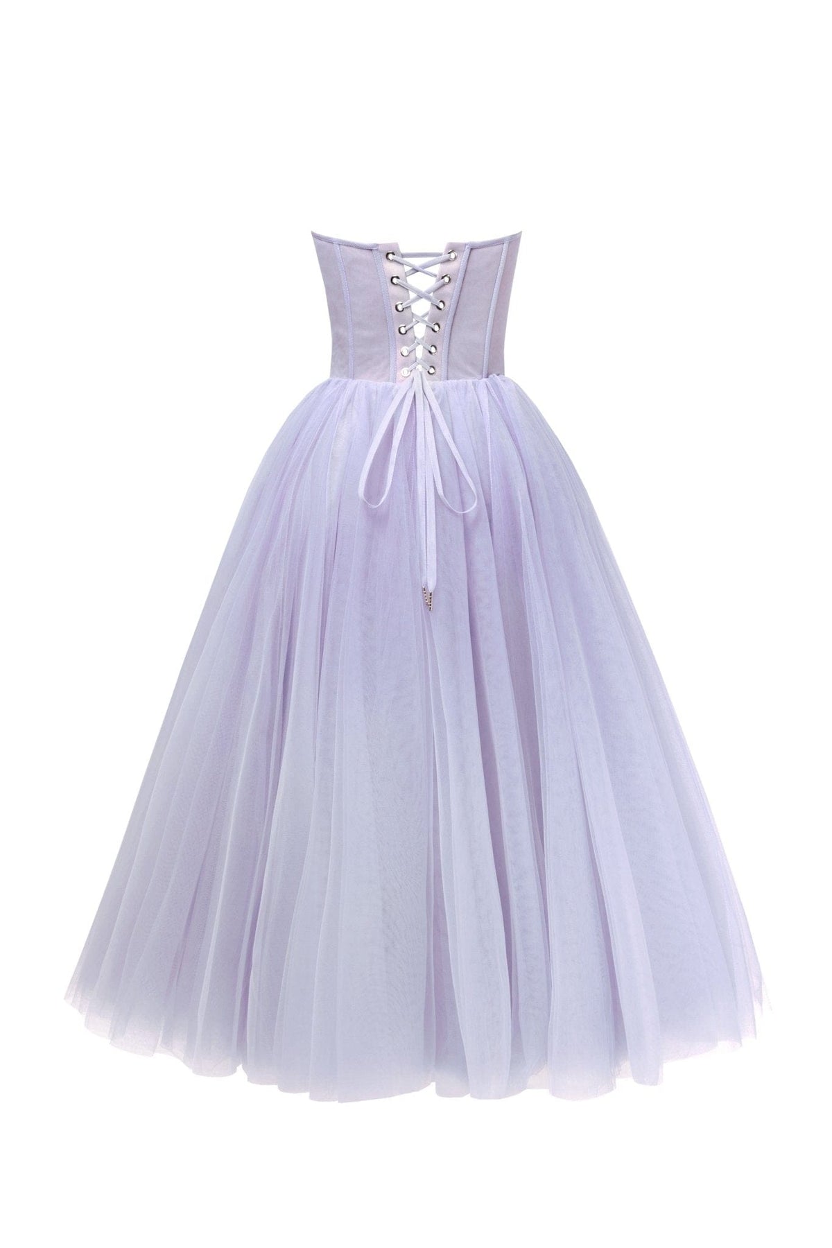 Lavender Strapless Puffy Midi Tulle Dress Flowering Girl
