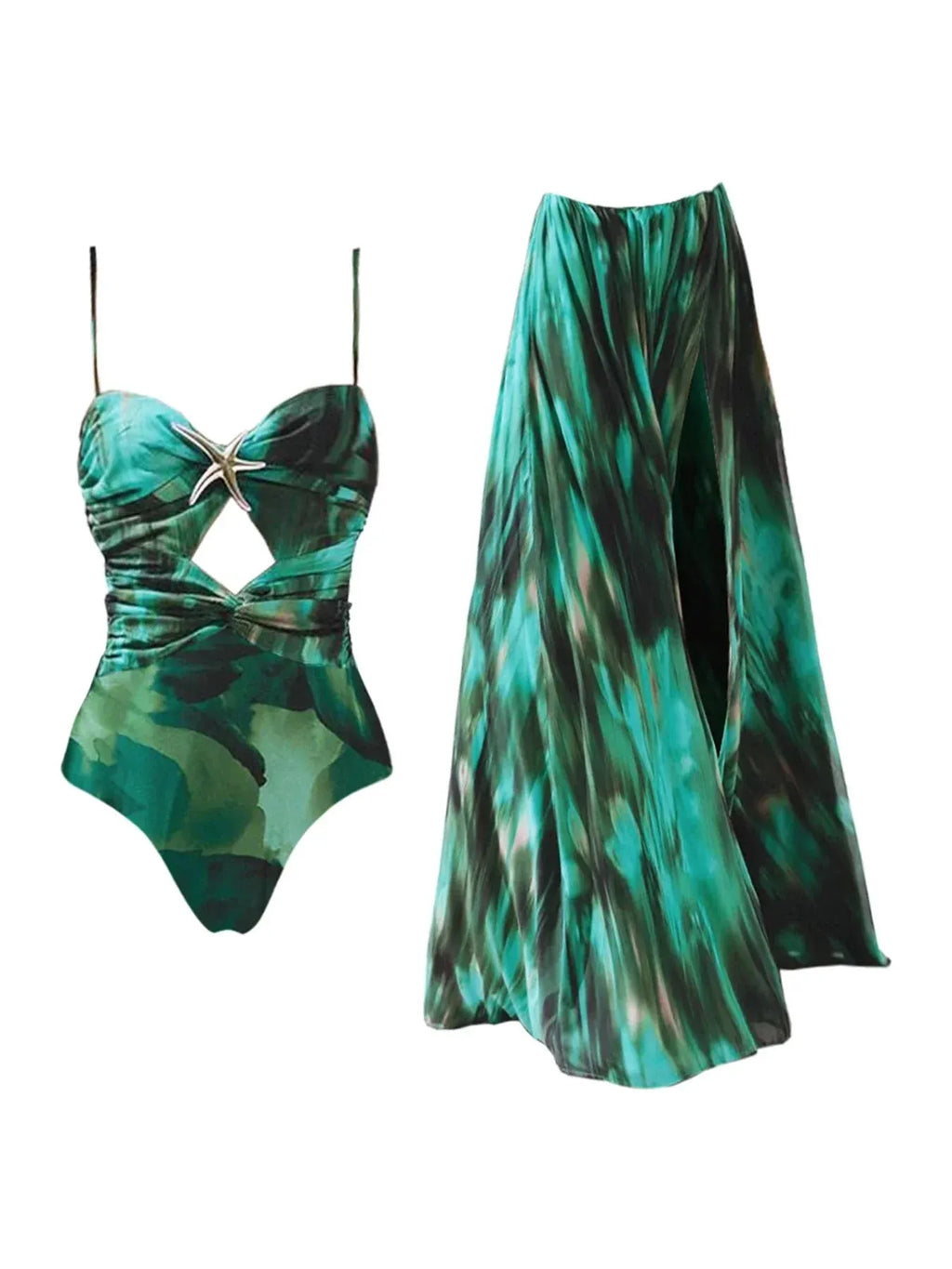 Ink Pattern Print Swimsuit For Women Flowering Girl