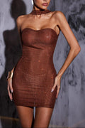 Kyrie Backless Crystal Mini Dress In Brown Flowering Girl