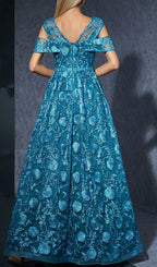 Dione Blue Flower Embroidery Maxi Dress Flowering Girl