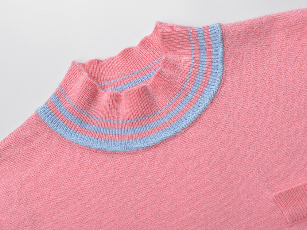 Pink Contrast Stripe Knit Top Flowering Girl