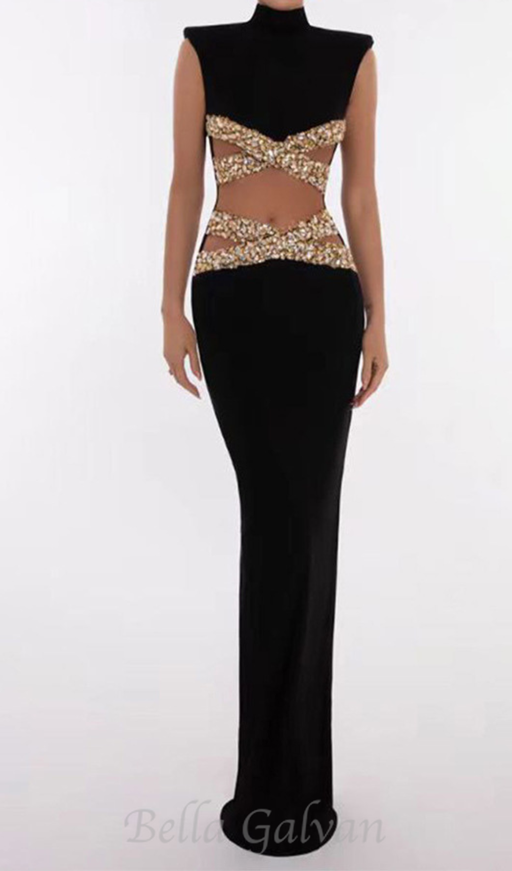 Gold X Beads Embellished Black maxi Dress Flowering Girl