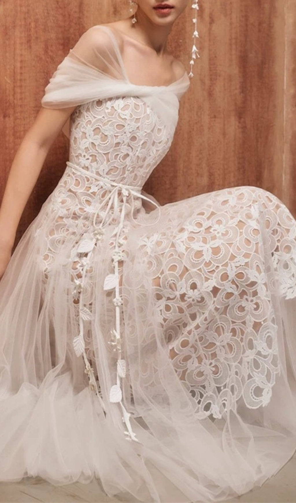 Evette White Mesh Lace Midi Dress Flowering Girl