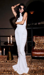 Kataleya White Halter Ruched Maxi Dress Flowering Girl
