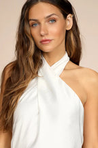 Beyond Classy White Satin Halter Midi Dress Flowering Girl