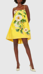 Fina Yellow Flower Embroidery Mini Dress Flowering Girl