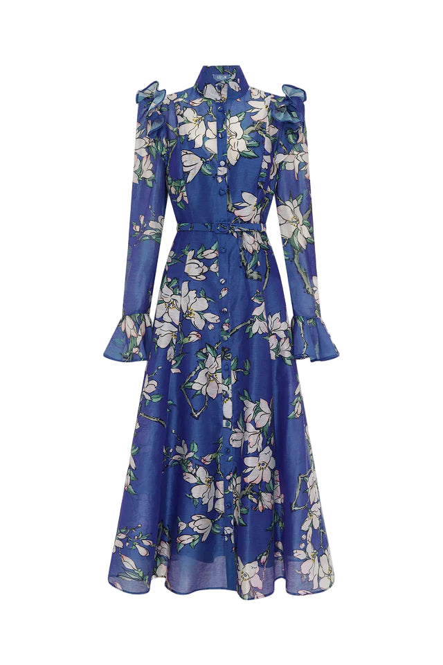 Floral Print Butterfly Sleeve Maxi Dress - Midnight Blue Flowering Girl