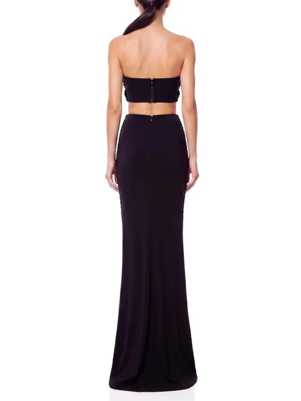 Anqorin Strapless Fringe Bandage Skirt Set Flowering Girl