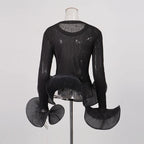 Lequoia Black Flared Long Sleeve Crop Top Flowering Girl