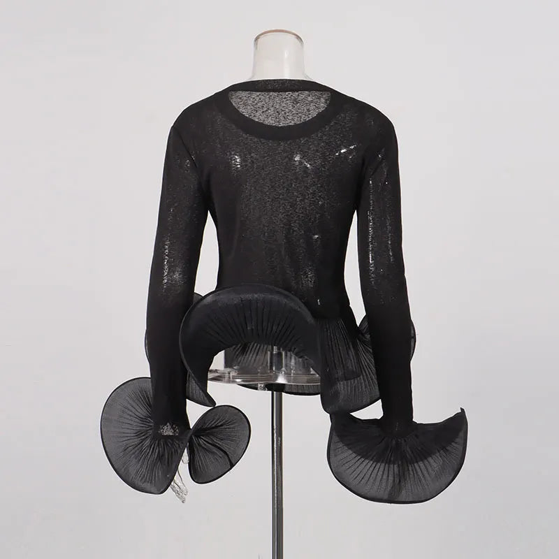 Lequoia Black Flared Long Sleeve Crop Top Flowering Girl