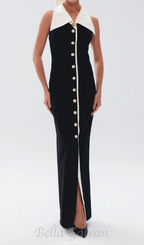 pearl-button halter black maxi dress Flowering Girl