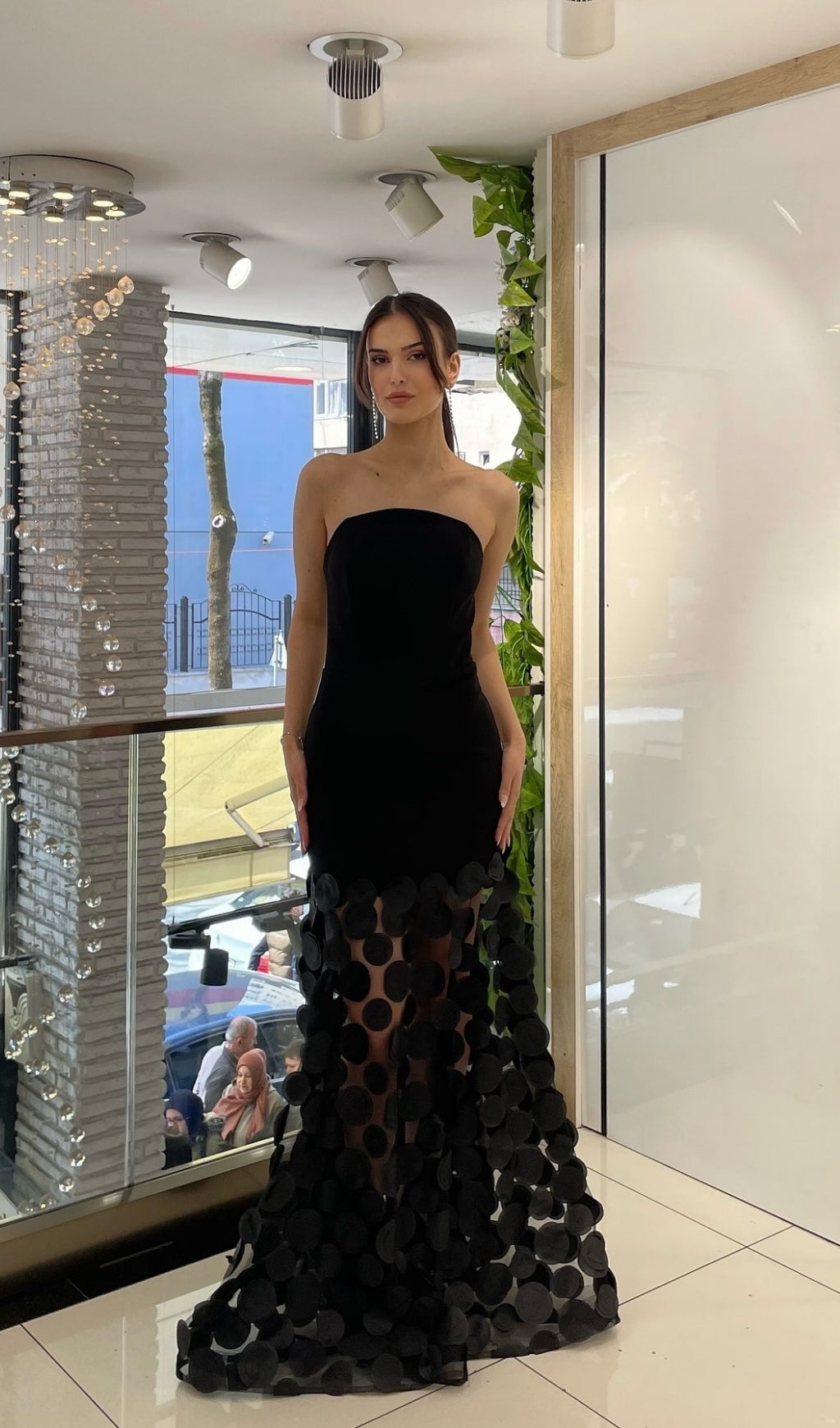 Duffy Black Strapless Mesh Dot Maxi Dress Flowering Girl