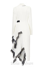 Asymmetric pleated ruffle trim blazer dress in white Flowering Girl