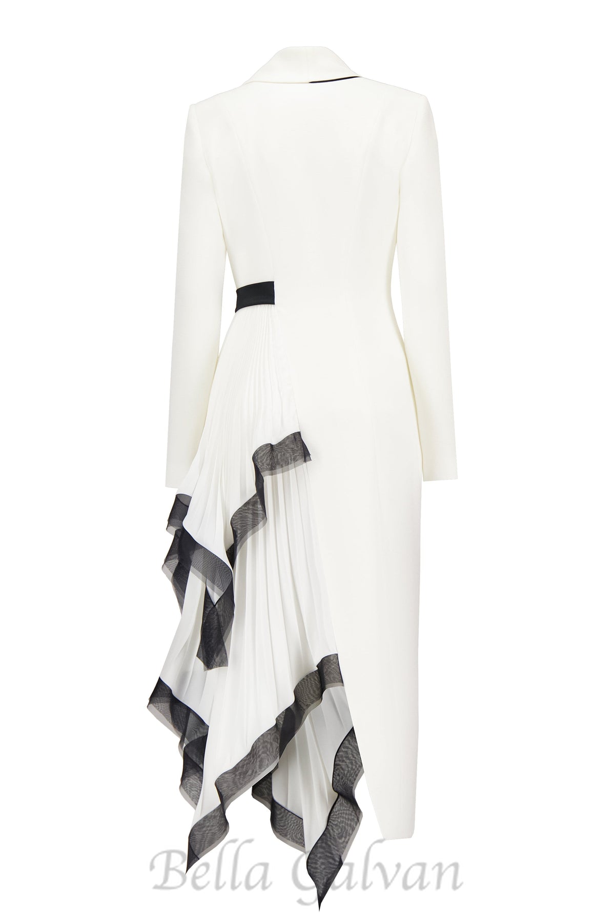 Asymmetric pleated ruffle trim blazer dress in white Flowering Girl